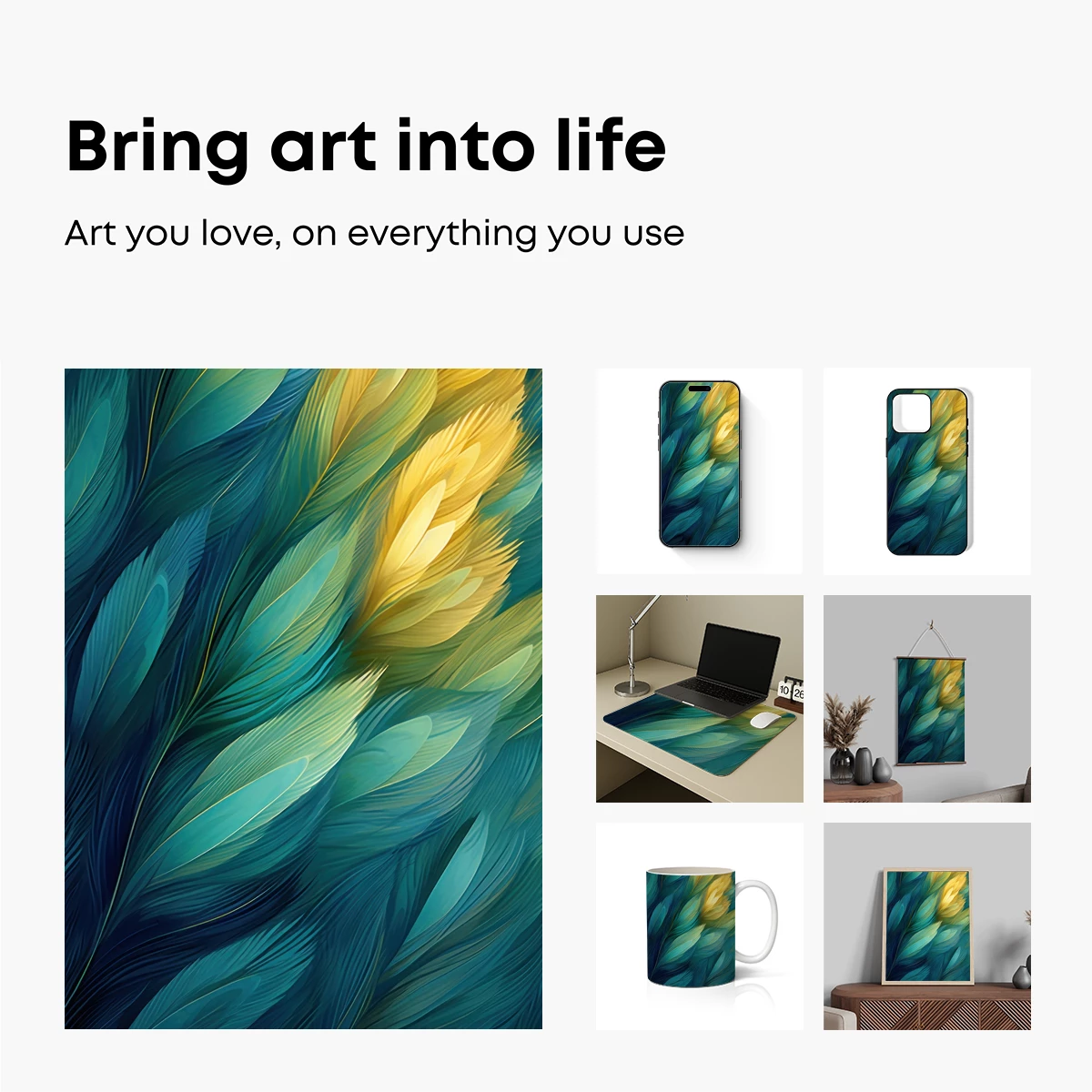 Feather Symphony in Teal and Gold - Image 2