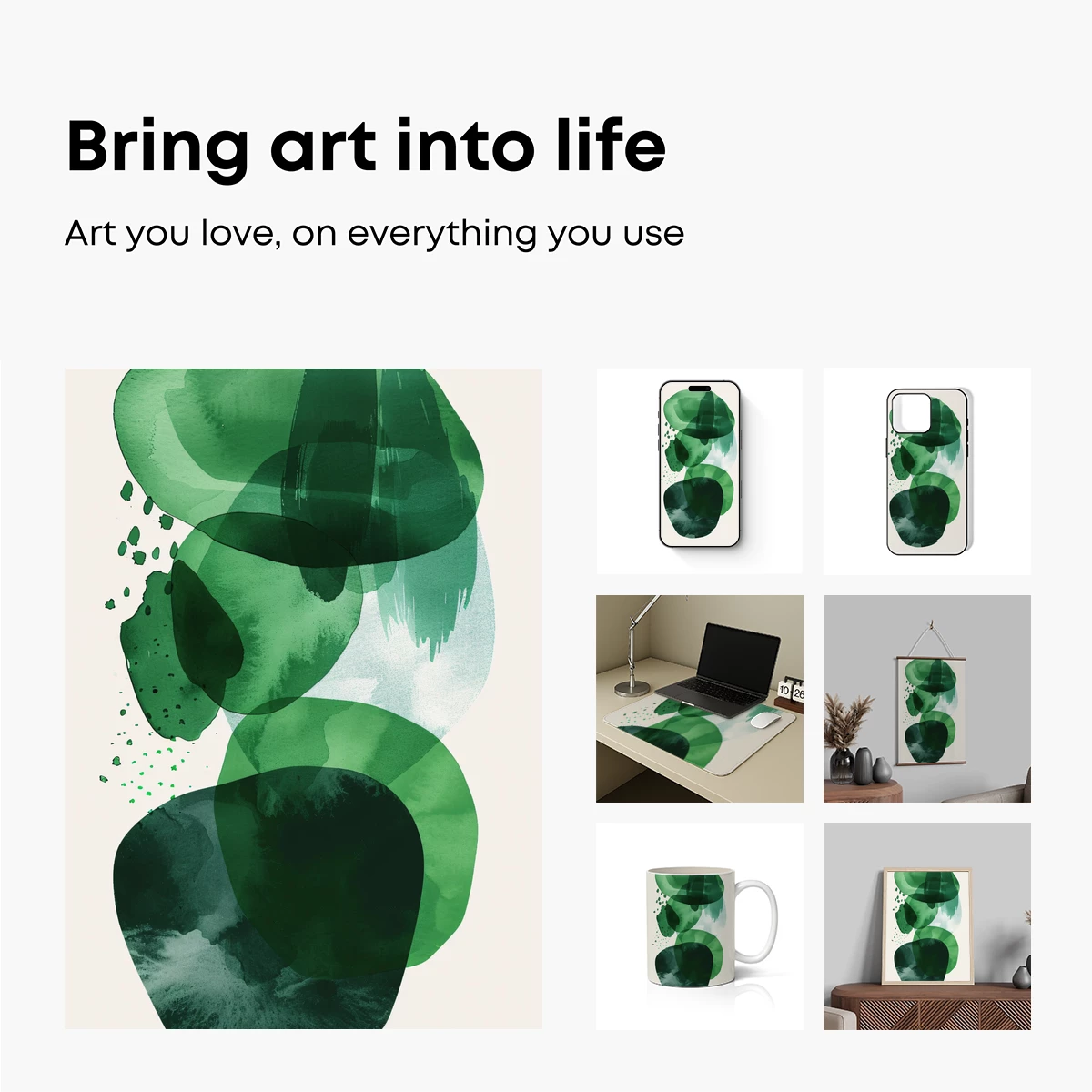 Emerald Whispers: Abstract Green Watercolor Fusion - Image 2