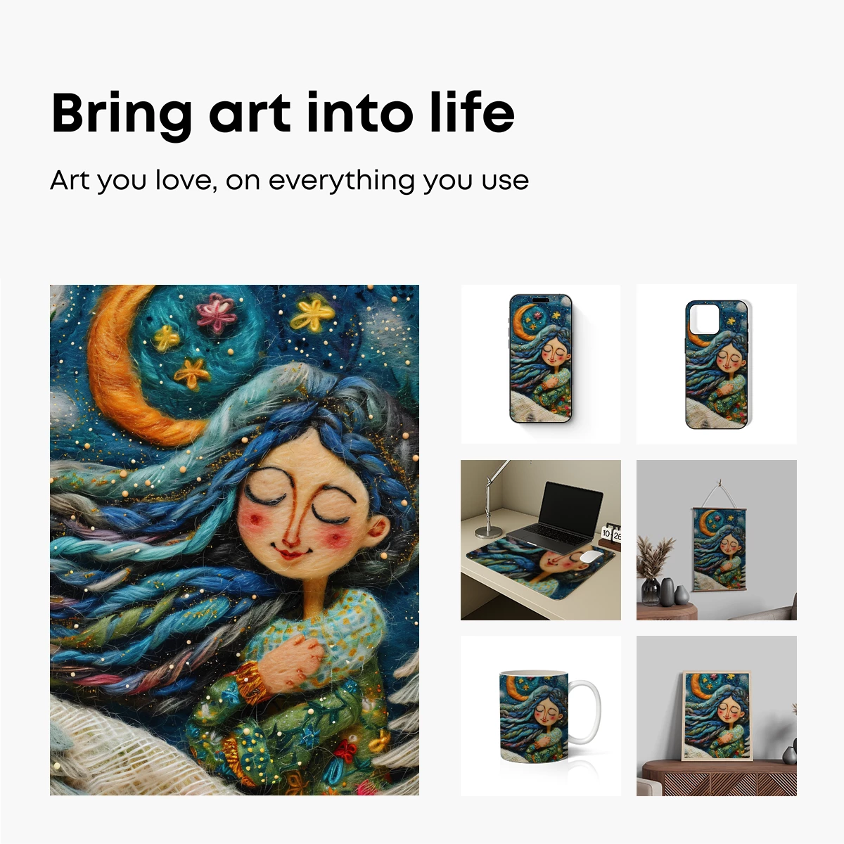 Dreamy Celestial Embrace: Fiber Art Fantasy - Image 2