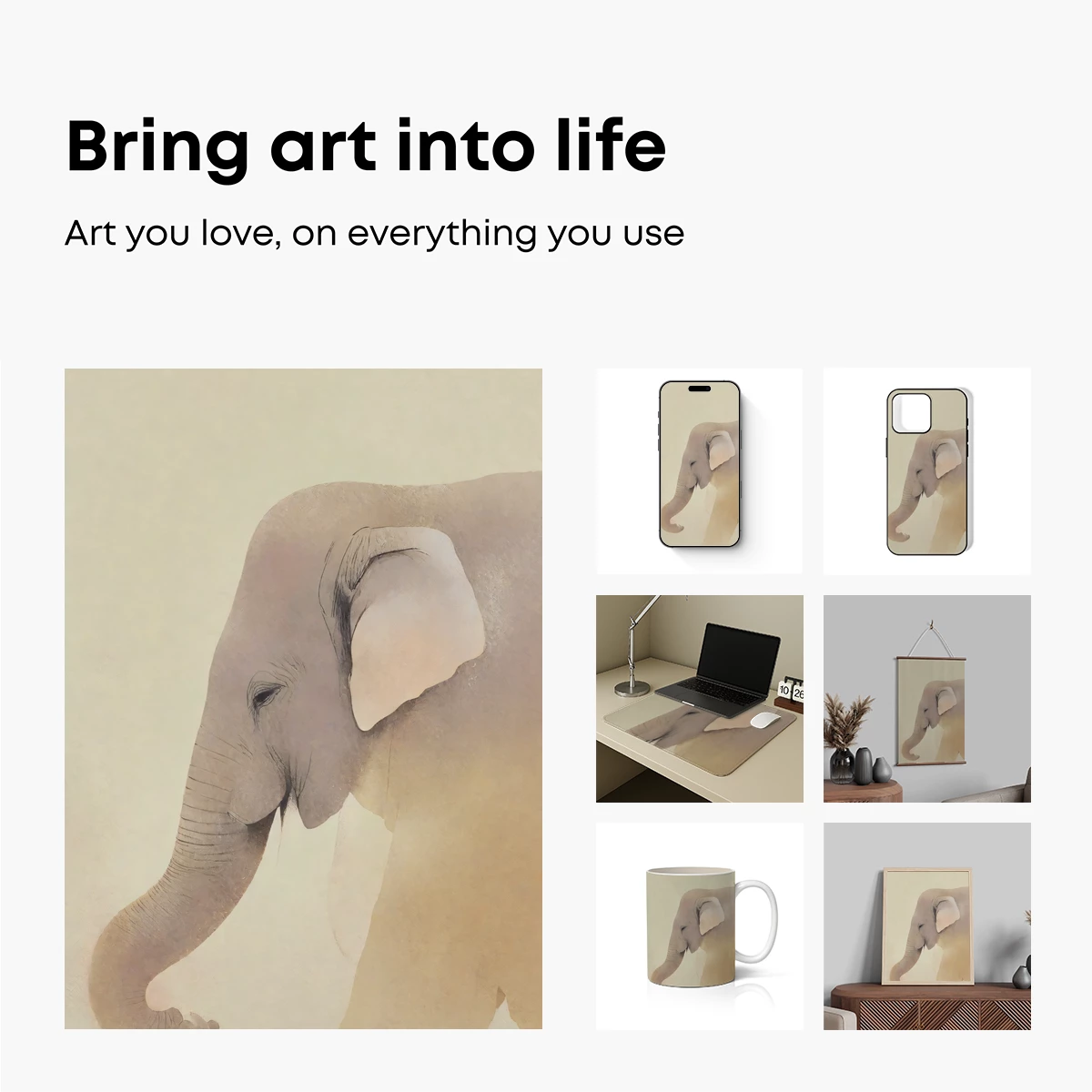 Elegant Serenity: Minimalist Elephant Art - Image 2