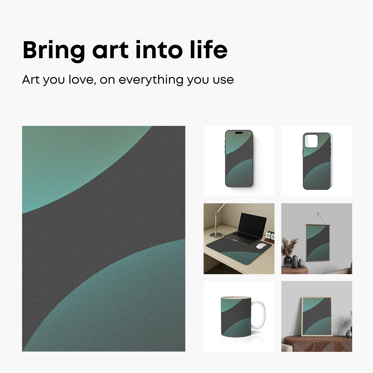 Abstract Teal and Charcoal Waves - Image 2