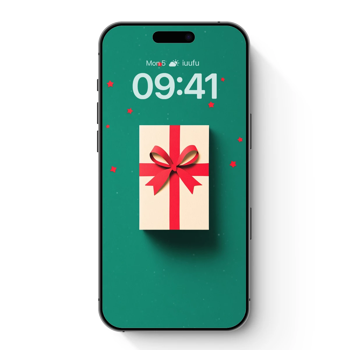 Festive Gift Box with Red Bow on Emerald Green