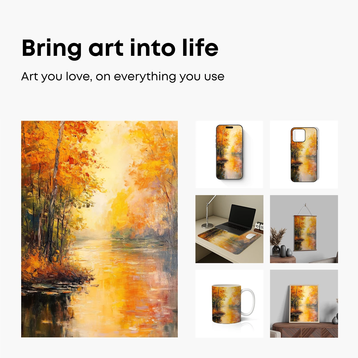 Autumnal Reflections: Impressionist River Glow - Image 2