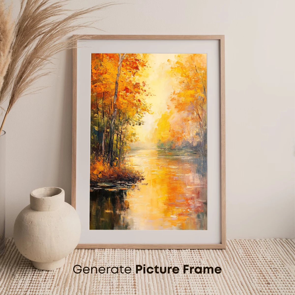 Autumnal Reflections: Impressionist River Glow - Image 7