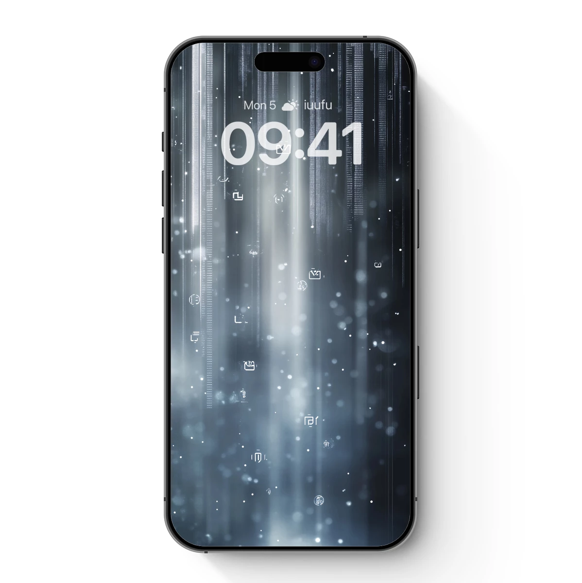 Digital Rain Symphony: Pixelated Streams and Glittering Icons