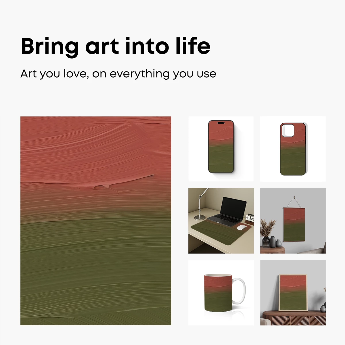 Abstract Brushstroke Harmony: Coral and Olive - Image 2