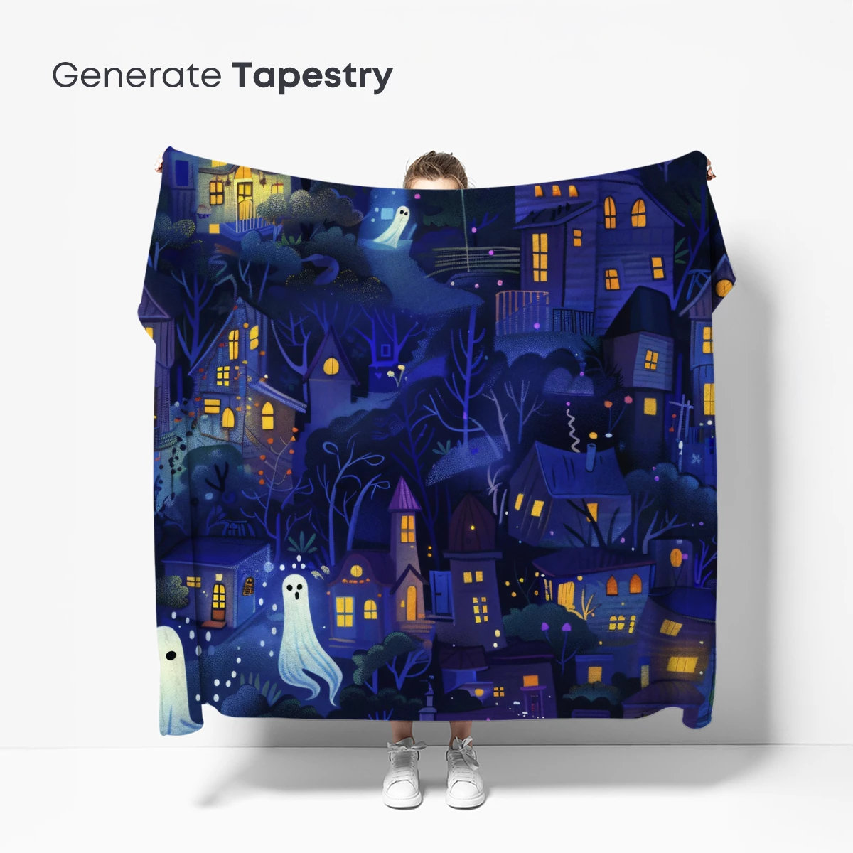 Ghostly Village Glow: Enchanted Night Scene - Image 5