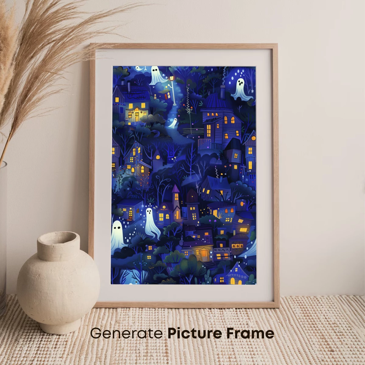 Ghostly Village Glow: Enchanted Night Scene - Image 7