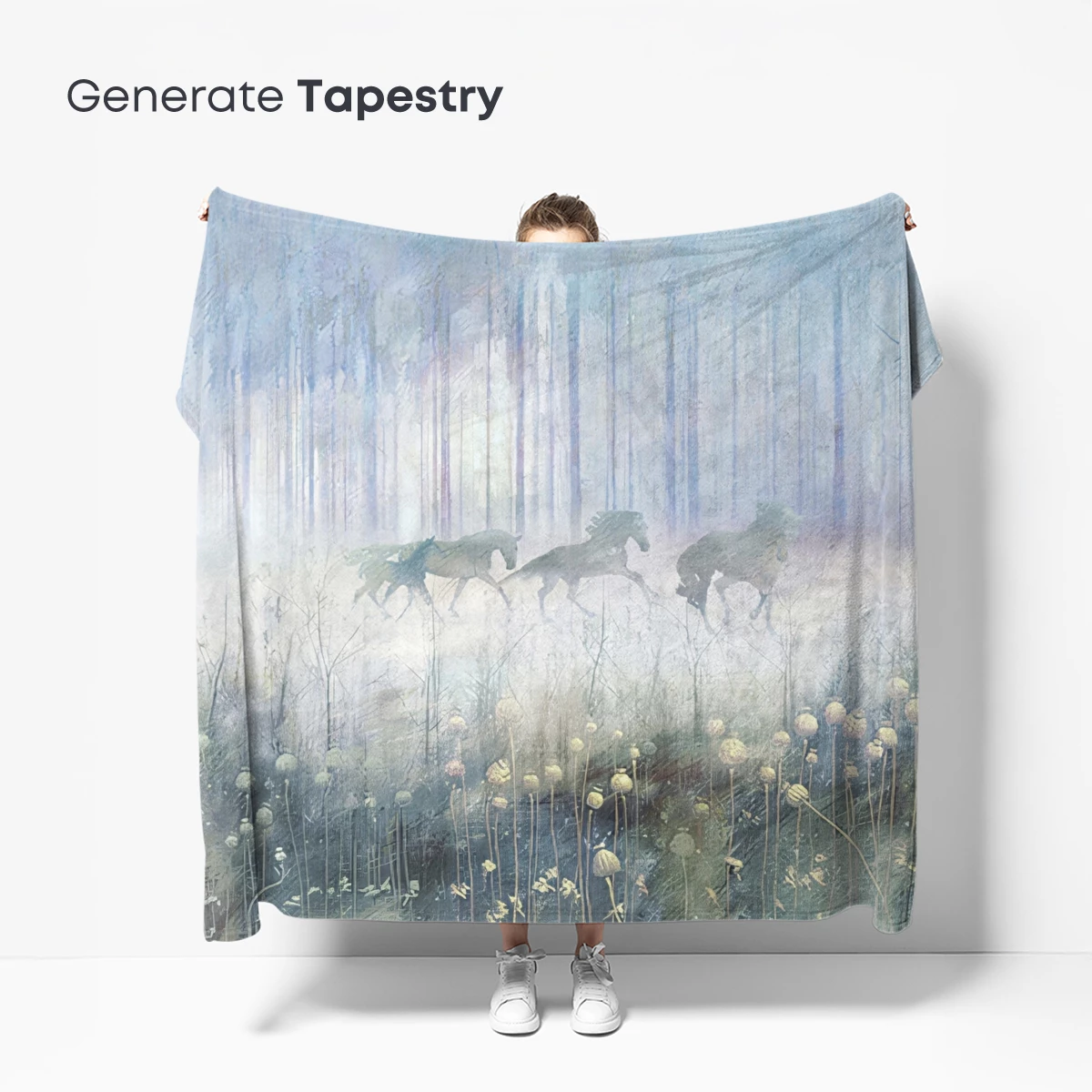 Misty Forest Gallop: Ethereal Horses in a Dreamlike Landscape - Image 5