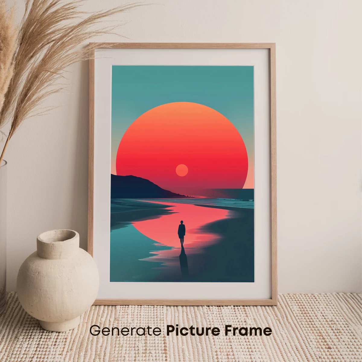 Eternal Sunset Odyssey: A Solitary Figure's Reflection - Image 7