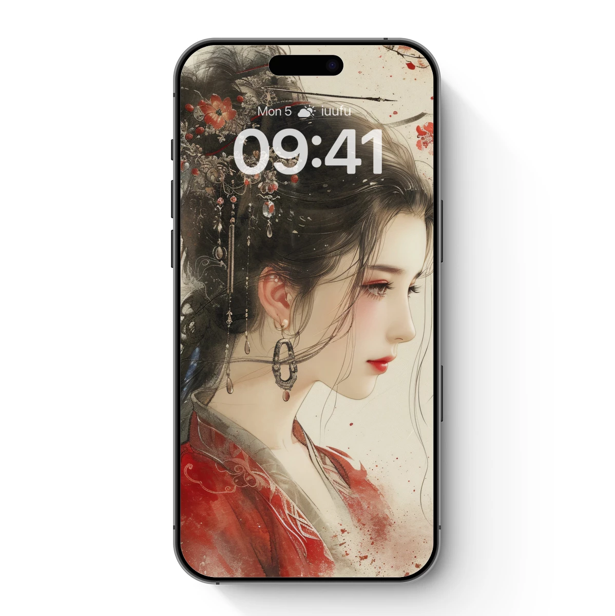 Elegant Hanfu Portrait: Cherry Blossoms and Intricate Headdress