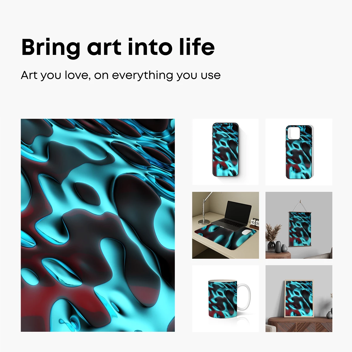 Fluid Teal and Crimson Abstract Fusion - Image 2