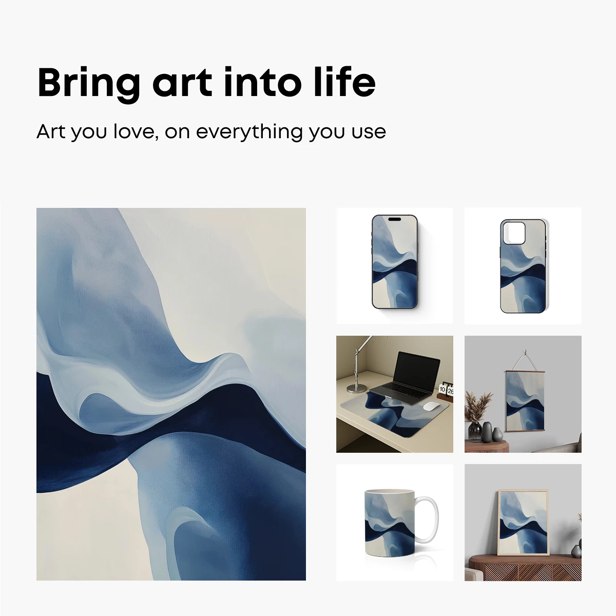 Ethereal Flow: Abstract Waves in Serene Blues
