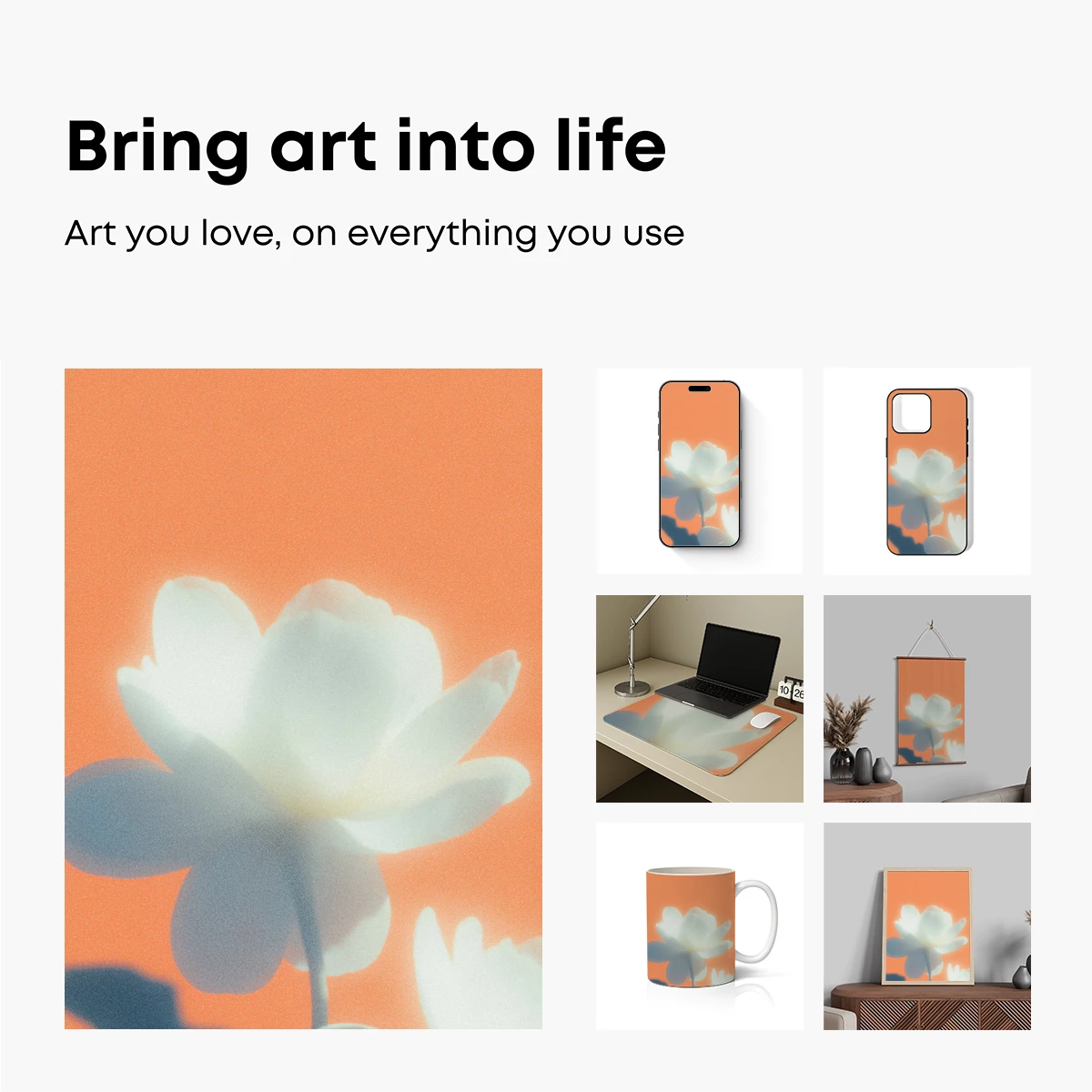 Ethereal Bloom: White Flower Against Coral Hue - Image 2