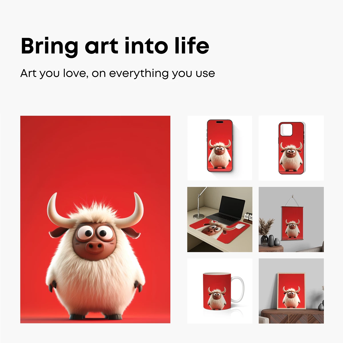 Fluffy Yak with Horns: Whimsical Cartoon Charm - Image 2