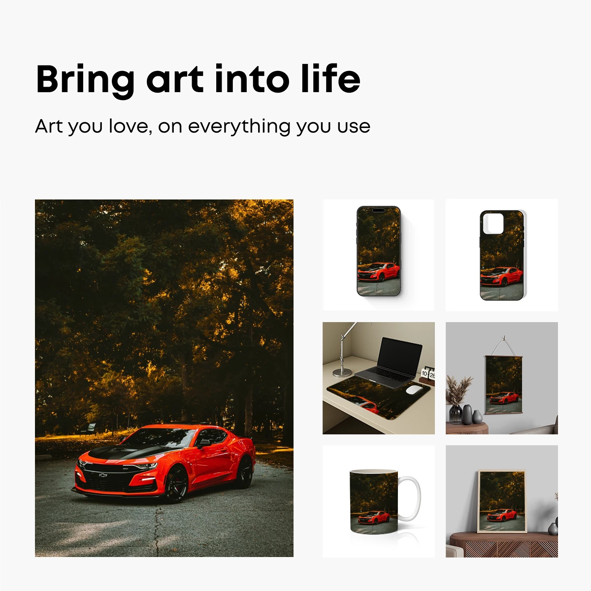 Fiery Red Muscle Car Under Golden Trees - Image 2