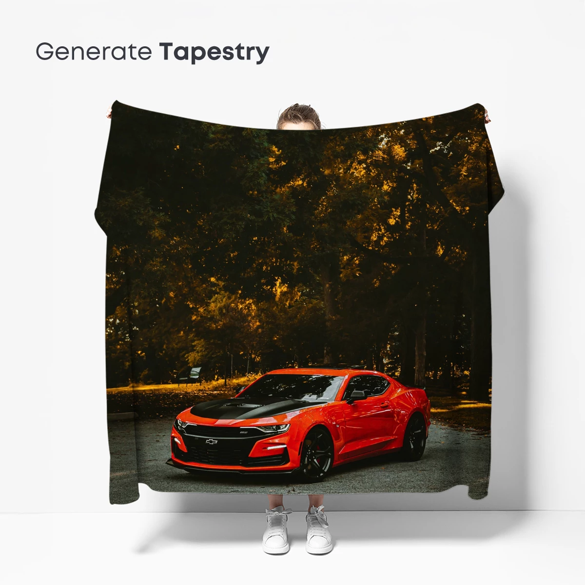 Fiery Red Muscle Car Under Golden Trees - Image 5