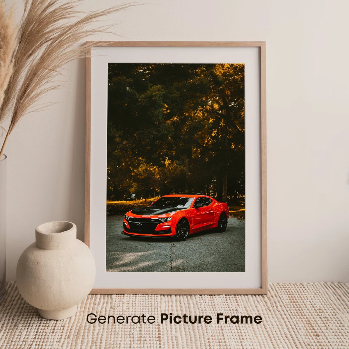 Fiery Red Muscle Car Under Golden Trees - Image 7