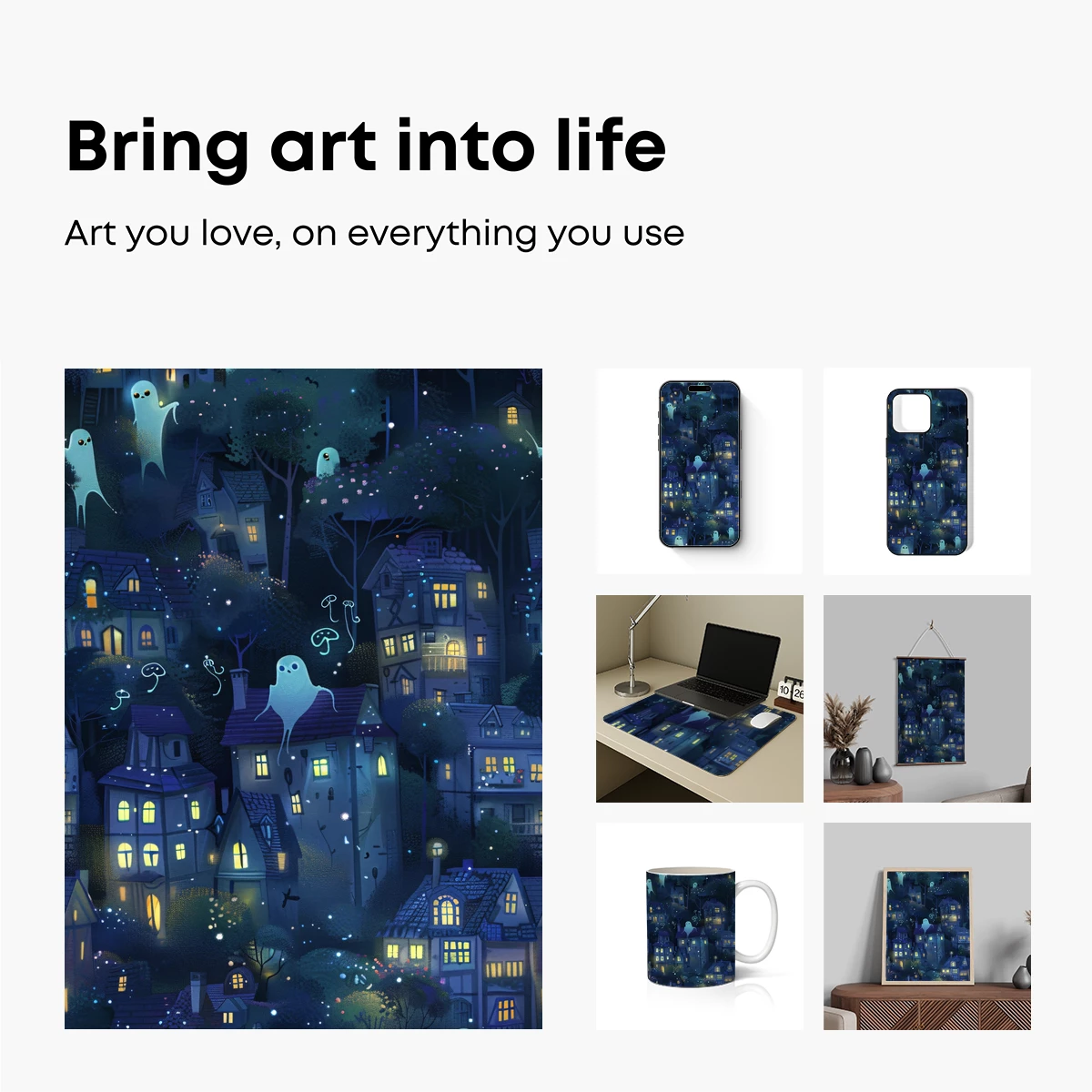 Ghostly Village Glow: Enchanted Night Fantasy - Image 2