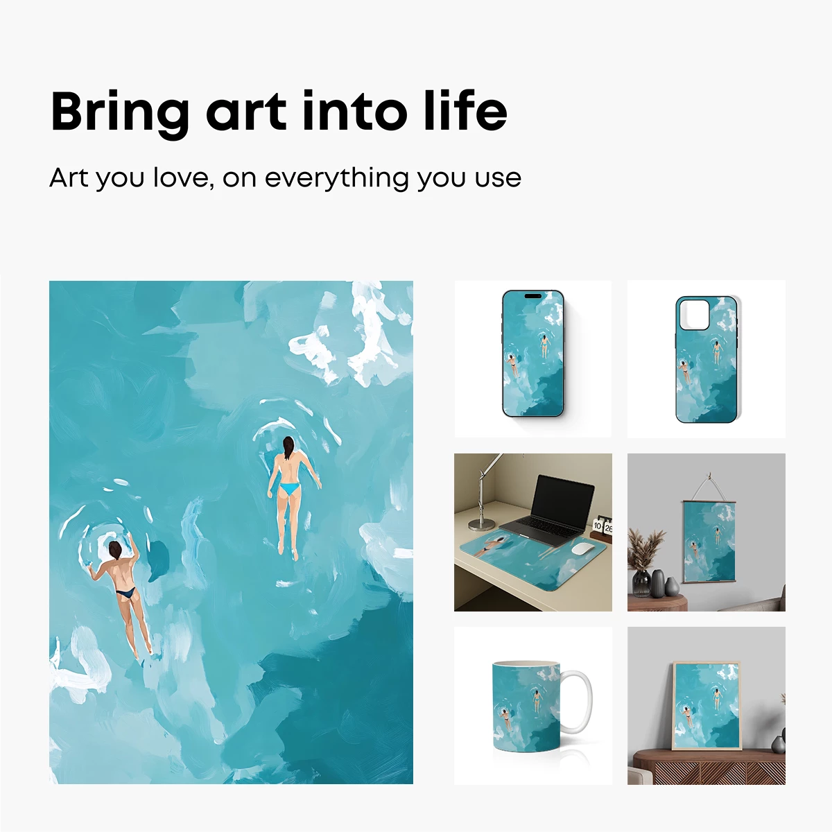 Aqua Serenity: Swimmers in Abstract Turquoise Depths - Image 2