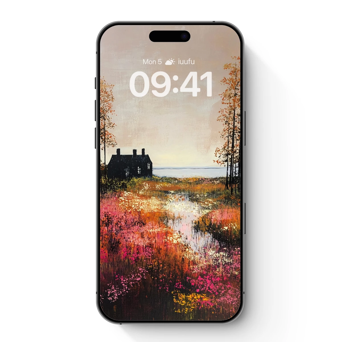 Autumn Solitude: House Amidst Floral Reflections