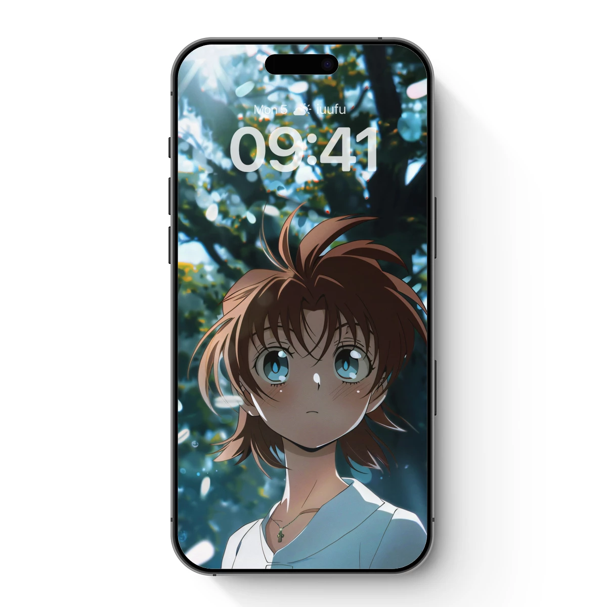 Anime Serenity: Teary-Eyed Youth Amidst Sunlit Blossoms