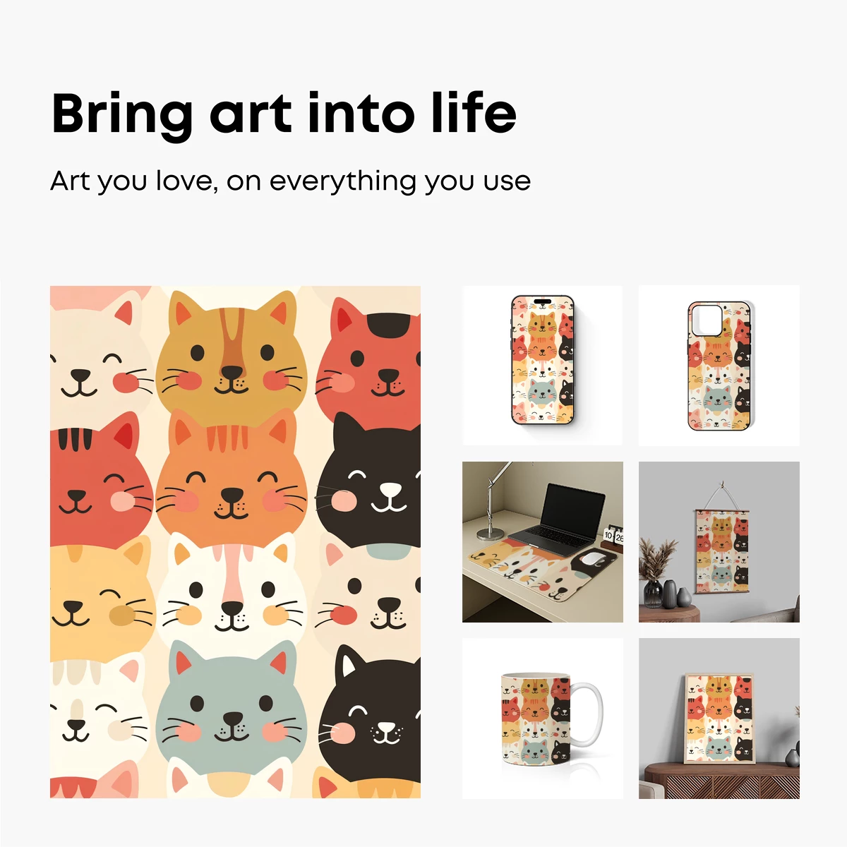 Charming Cat Faces: Whimsical Feline Grid Art - Image 2