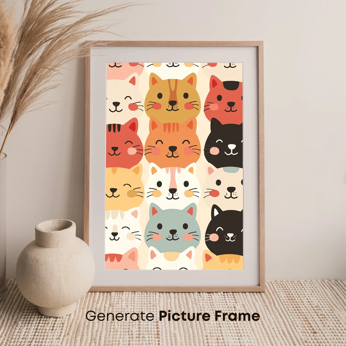 Charming Cat Faces: Whimsical Feline Grid Art - Image 7