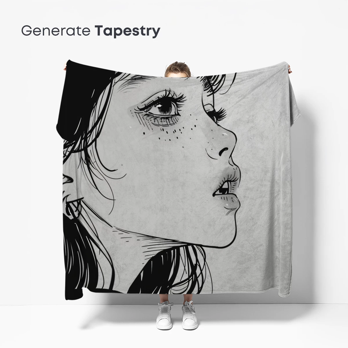 Monochrome Profile Elegance: Whimsical Line Art Portrait - Image 5