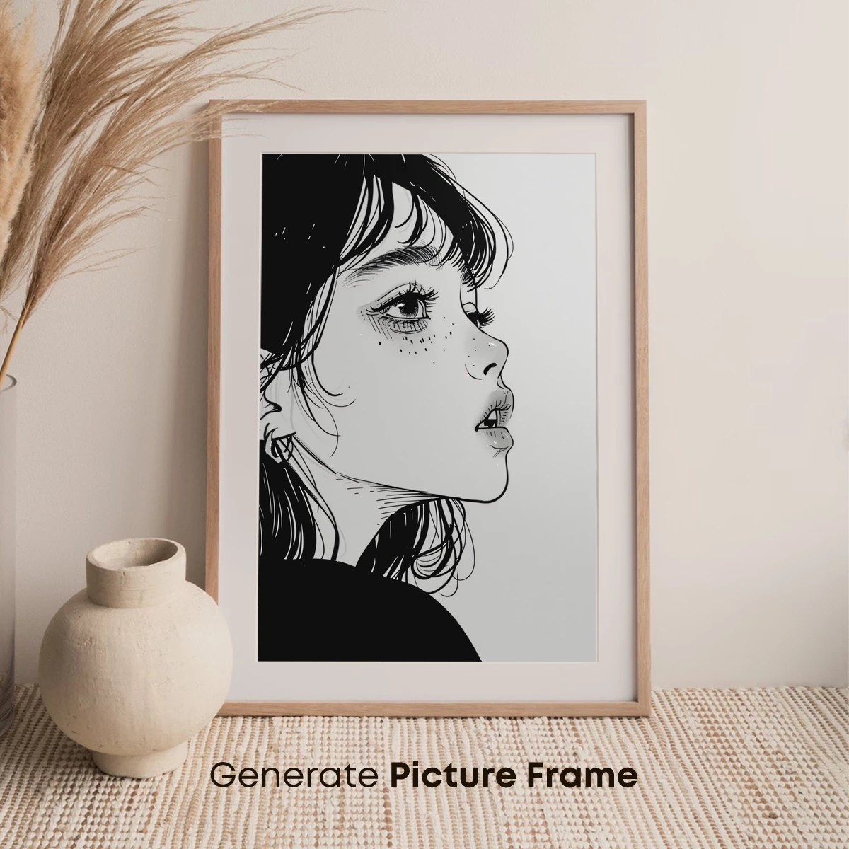 Monochrome Profile Elegance: Whimsical Line Art Portrait - Image 7