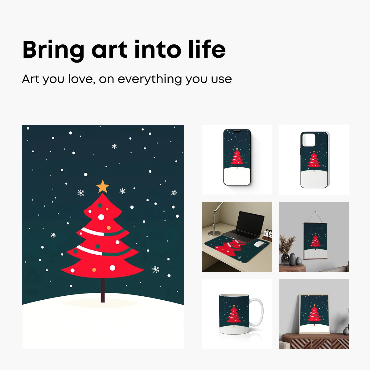 Festive Red Christmas Tree in Snowfall - Image 2