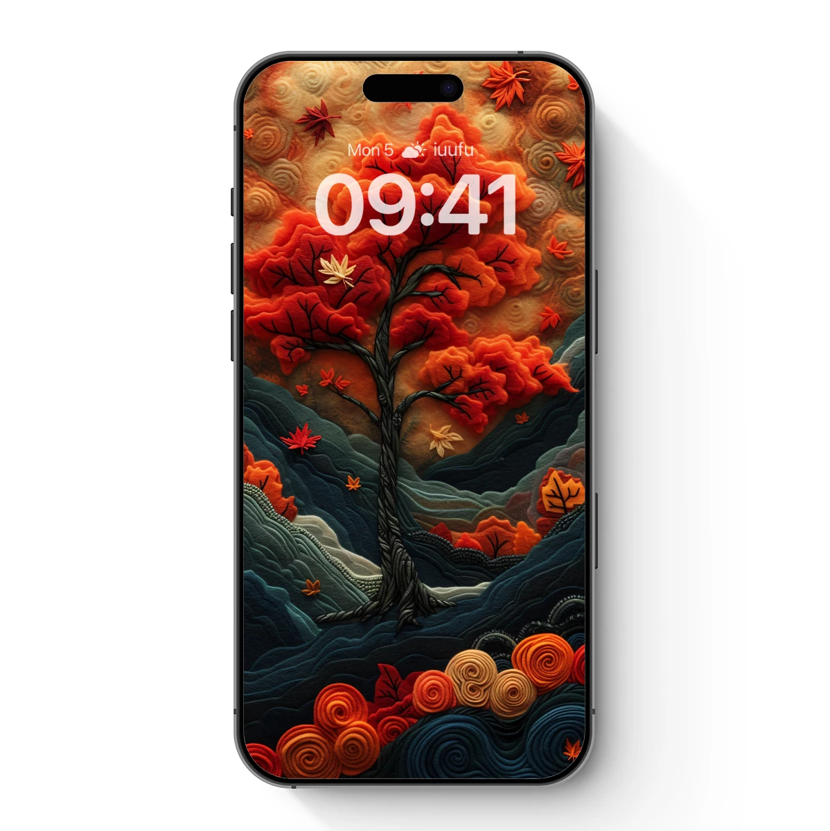 Autumnal Whispers: Embroidered Tree in Swirling Landscape