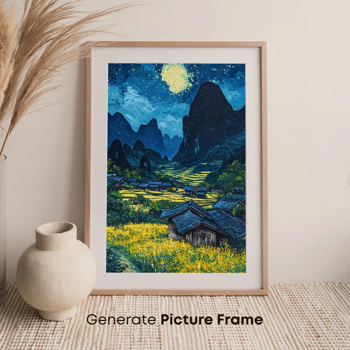 Moonlit Village Under Karst Peaks - Image 7
