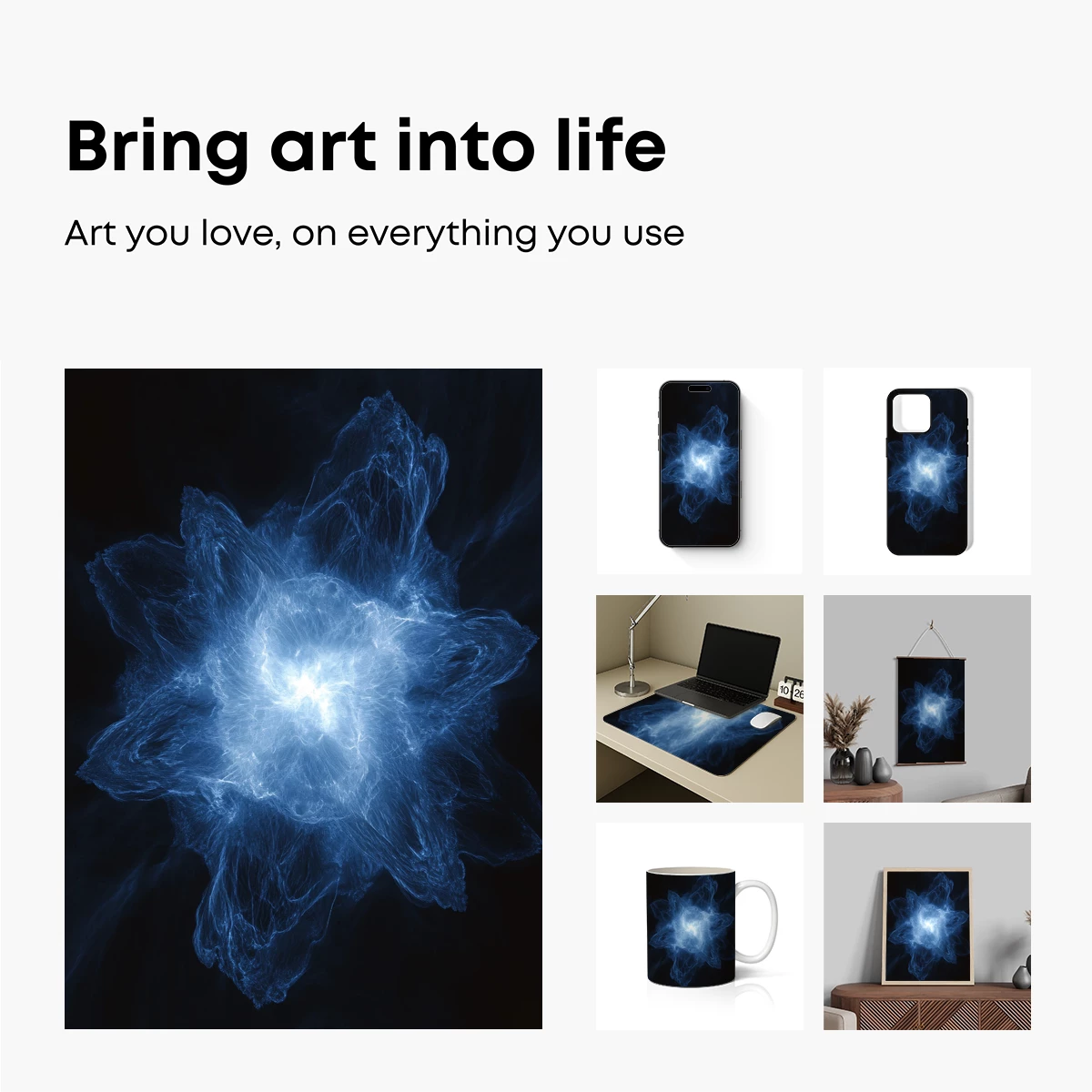 Cosmic Bloom: Ethereal Blue Nebula Art