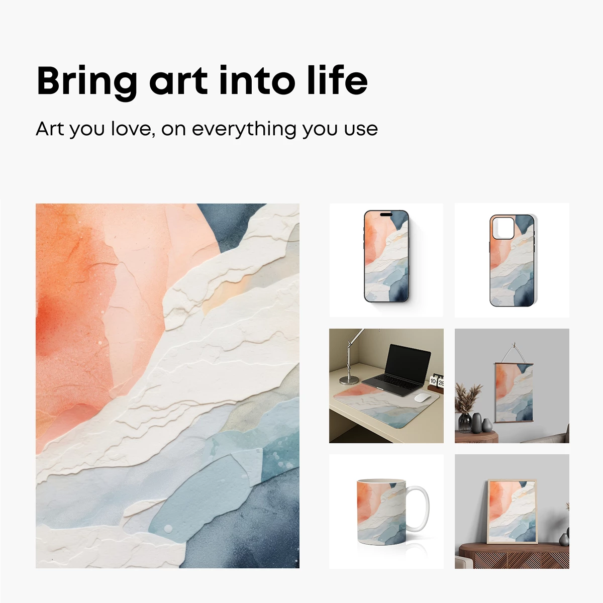 Abstract Watercolor Fusion: Peach and Teal Harmony - Image 2