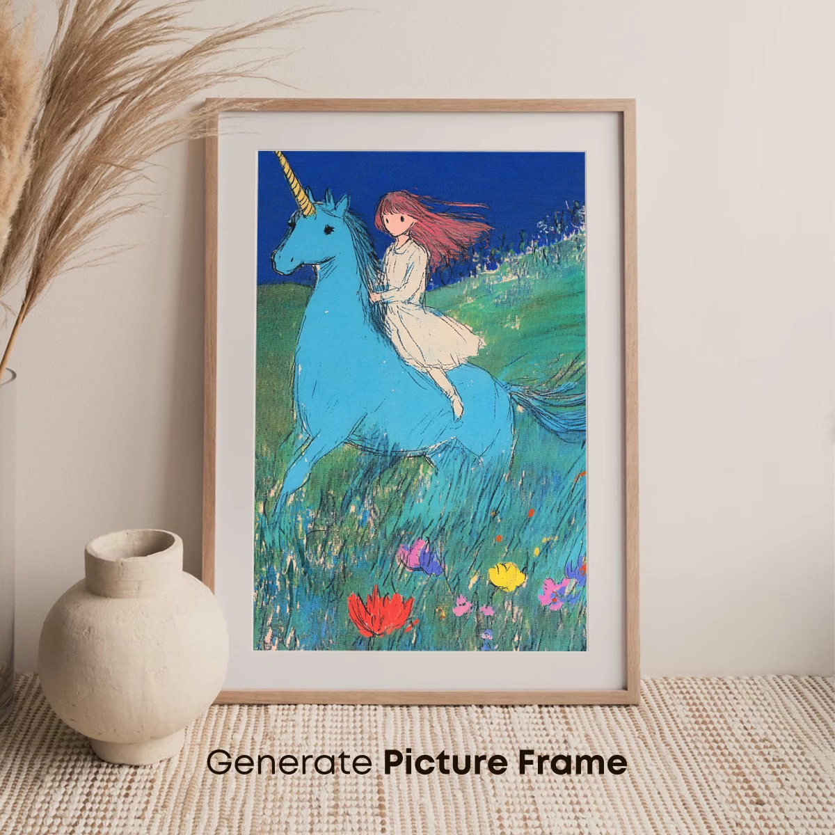 Enchanted Ride: Girl and Unicorn in a Floral Dreamland - Image 7