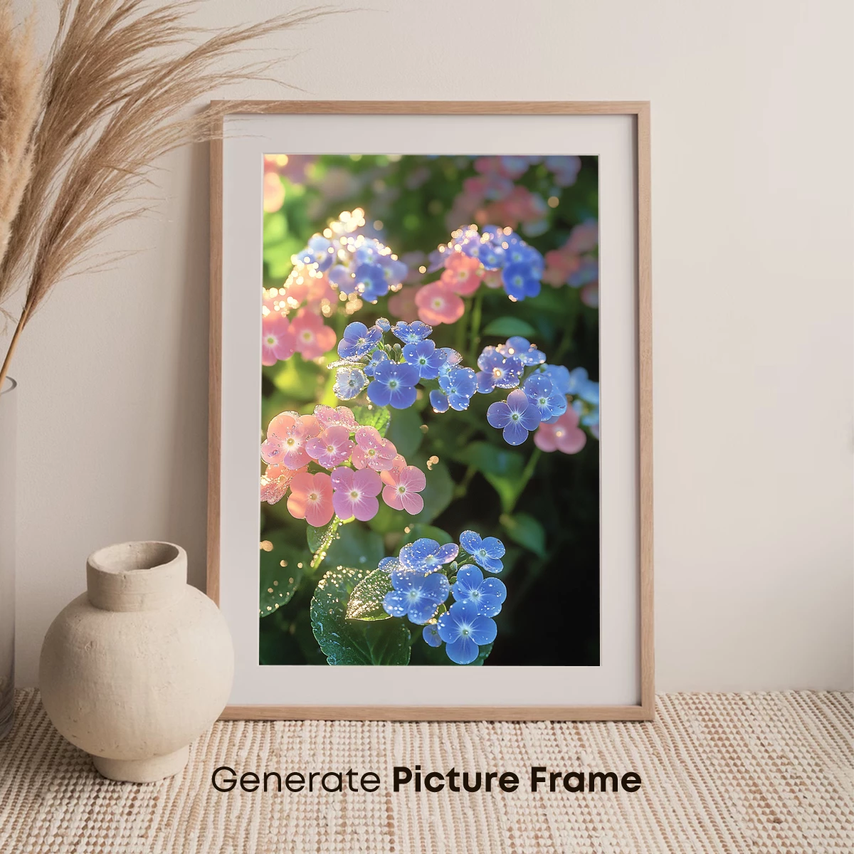 Dew-Kissed Petals: Blue and Pink Floral Harmony - Image 7