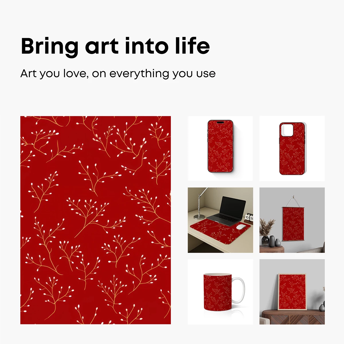 Golden Branches on Crimson: Elegance in Bloom - Image 2