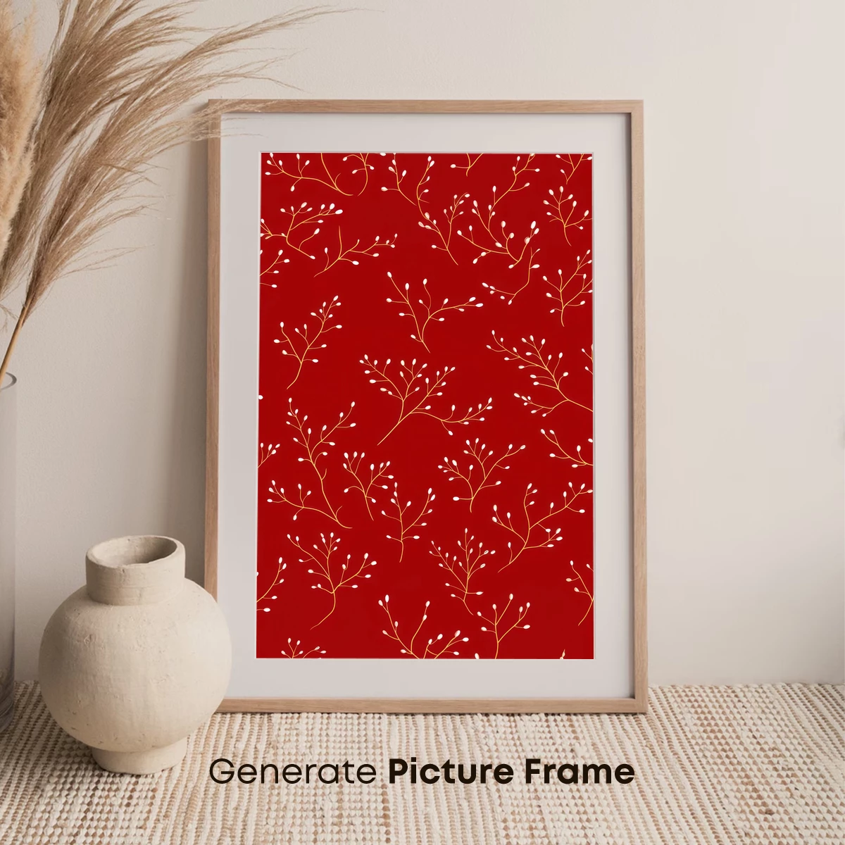 Golden Branches on Crimson: Elegance in Bloom - Image 7