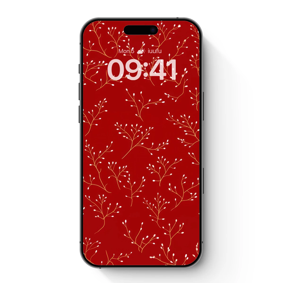 Golden Branches on Crimson: Elegance in Bloom