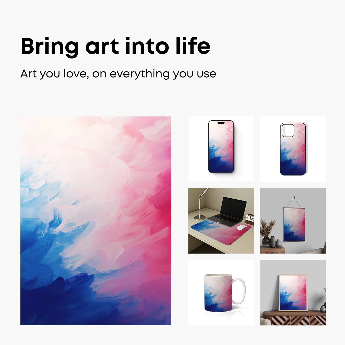 Abstract Brushstroke Symphony: Blue and Pink Harmony - Image 2
