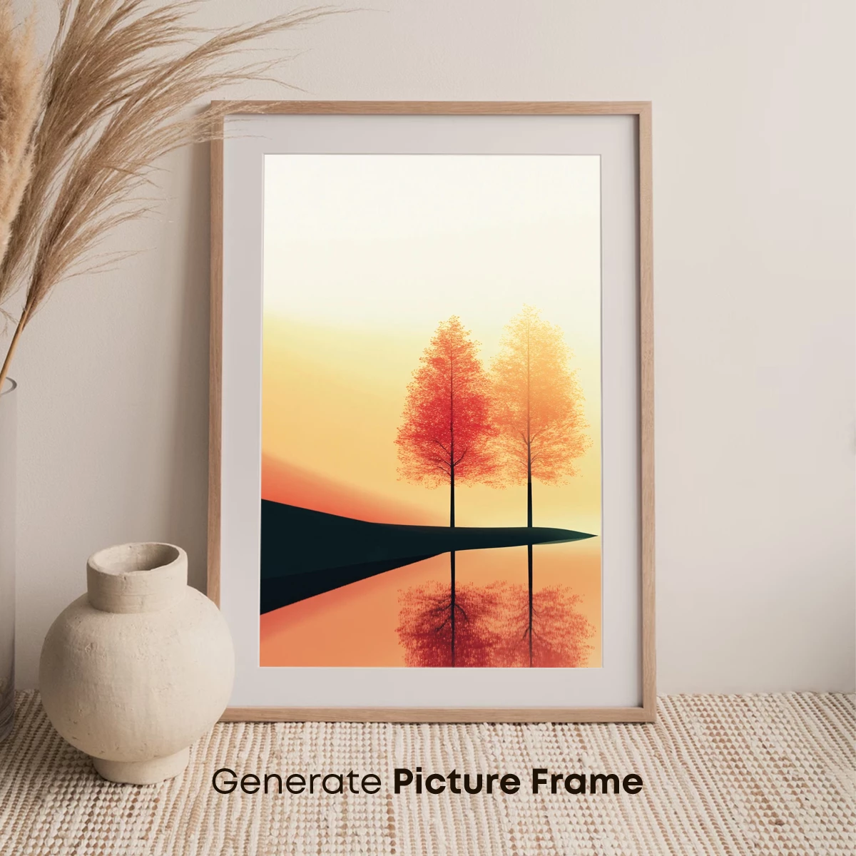 Autumn Reflections: Twin Trees in Serene Sunset - Image 7