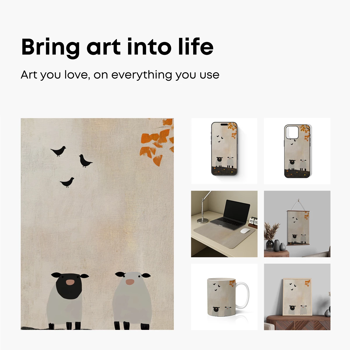 Autumnal Sheep Serenade: Minimalist Farm Harmony - Image 2