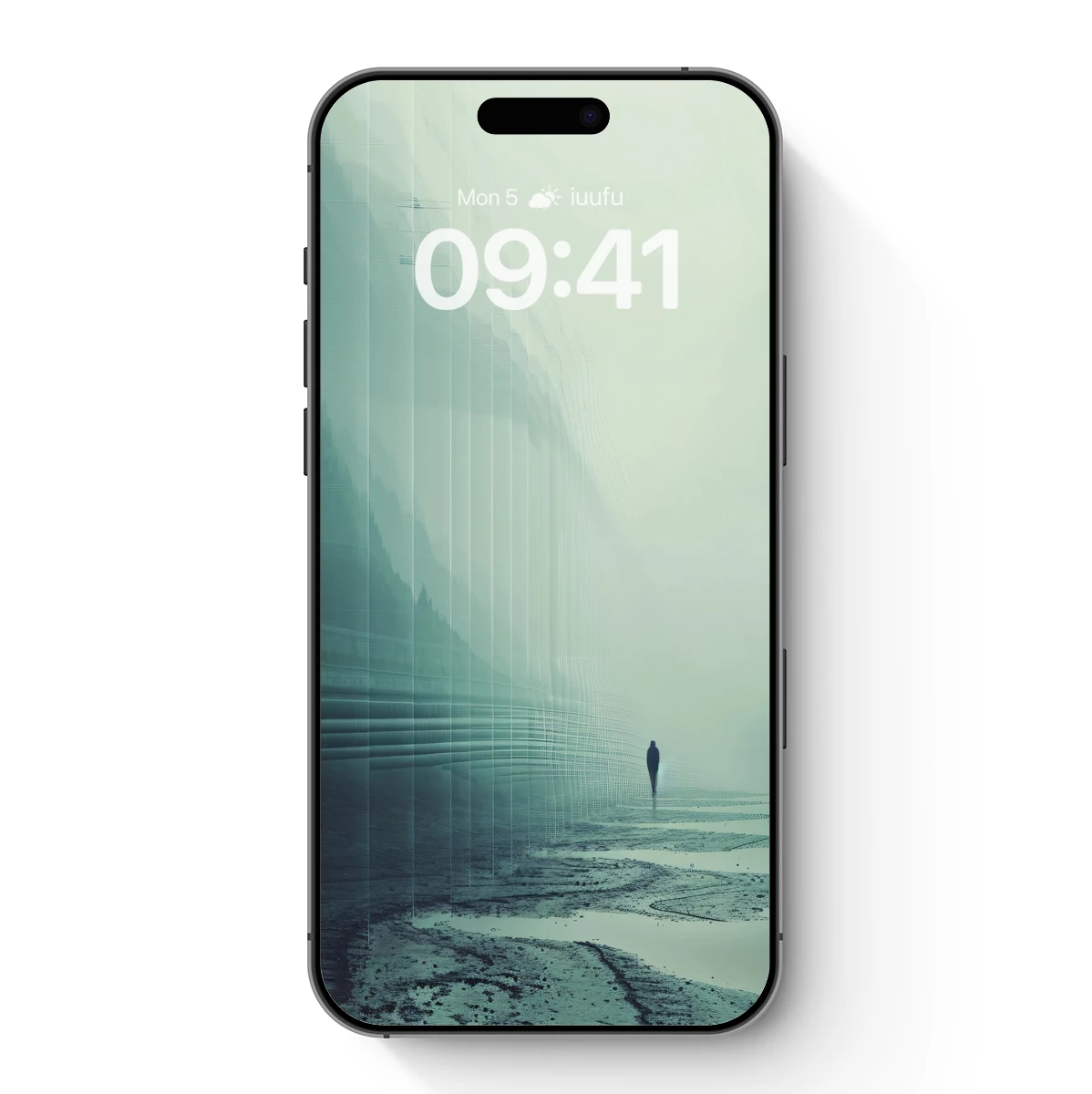 Foggy Solitude: A Lone Figure in Abstract Grids