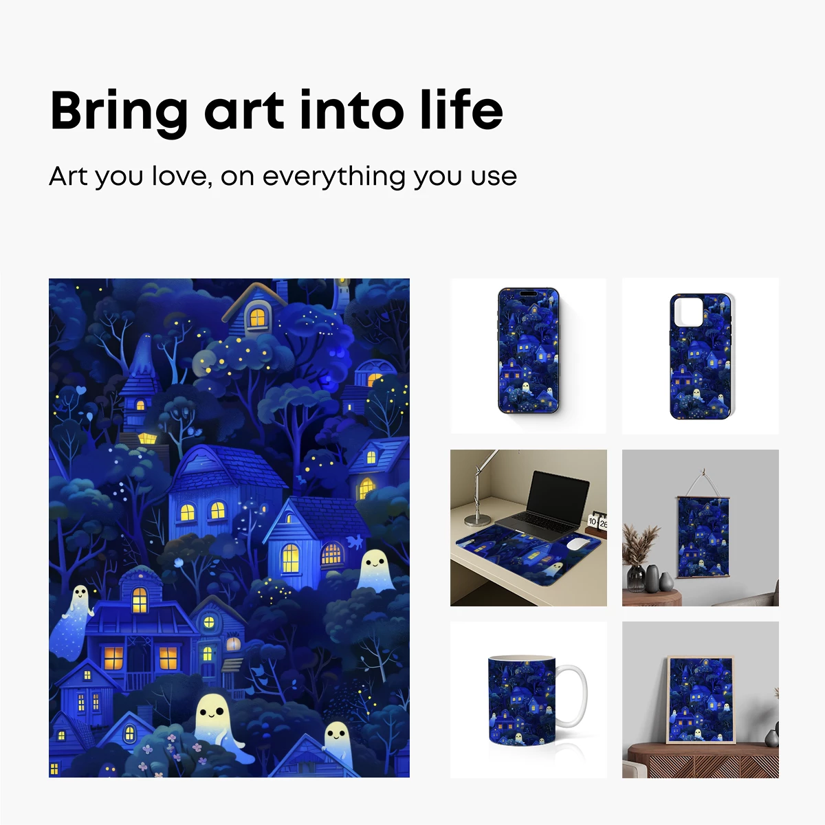 Enchanted Night Village with Ghostly Friends - Image 2