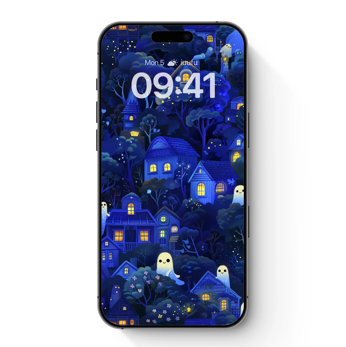 Enchanted Night Village with Ghostly Friends