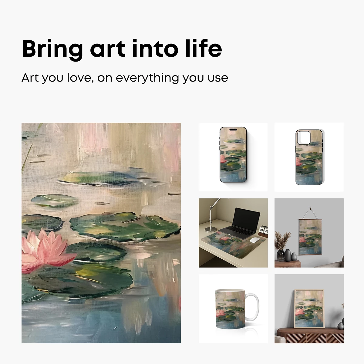 Impressionist Lilies: Serene Pond Reflections - Image 2