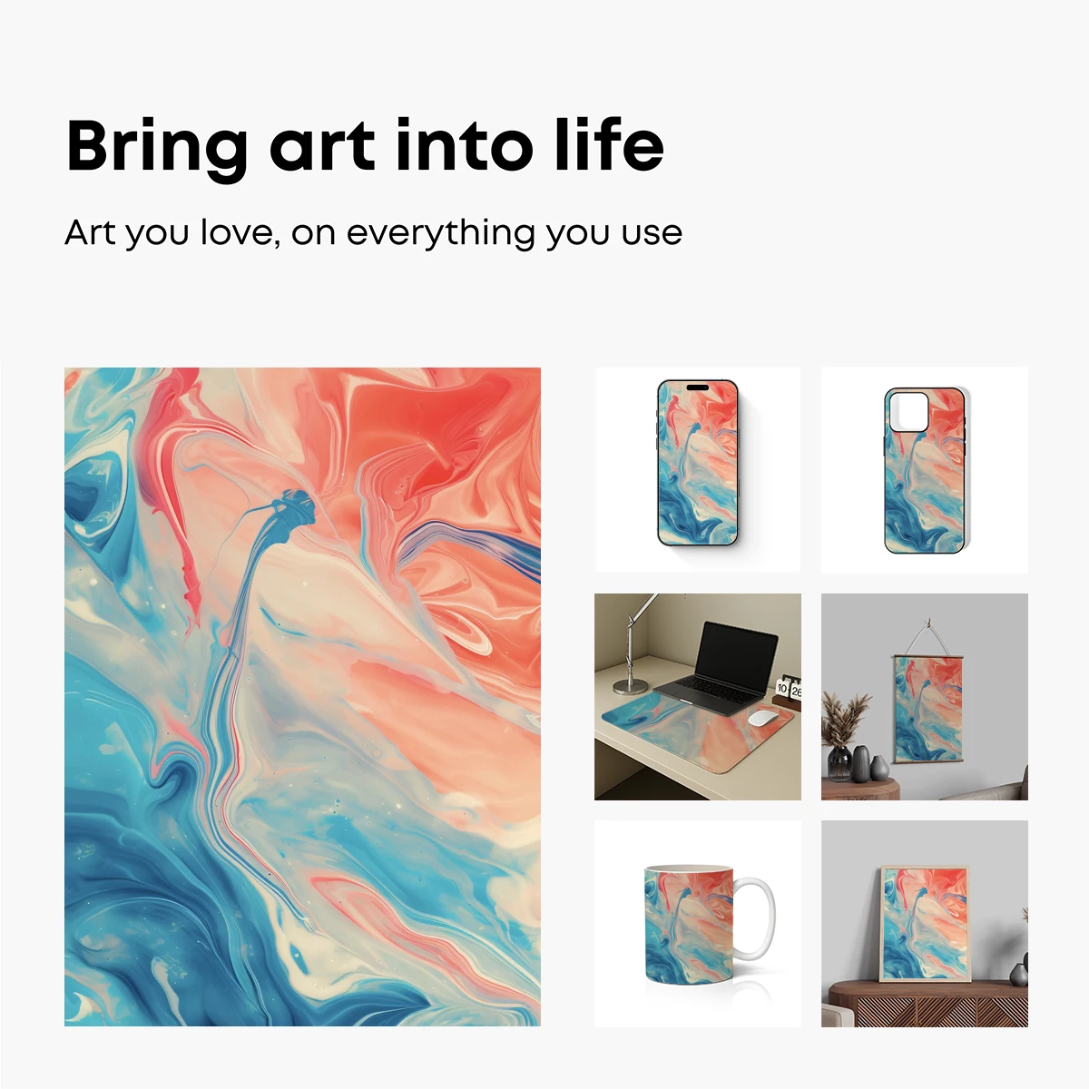 Fluid Dreamscape: Abstract Swirls in Coral and Teal - Image 2