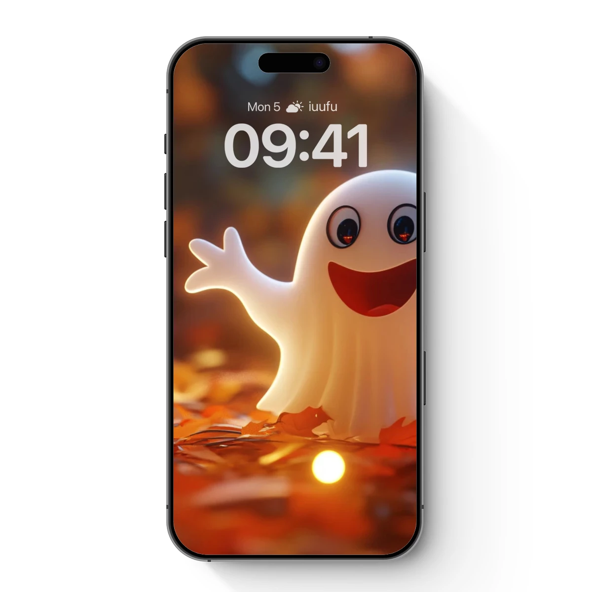 Cheerful Ghost Amidst Autumn Leaves
