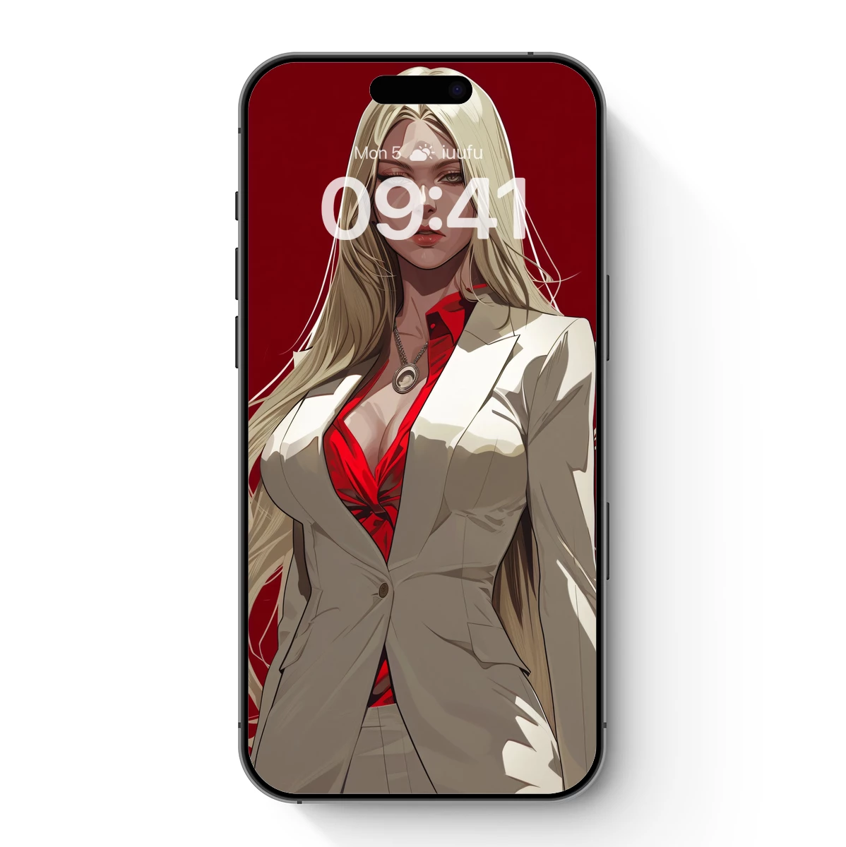 Elegant Enigma: Blonde Beauty in Bold Red and Cream